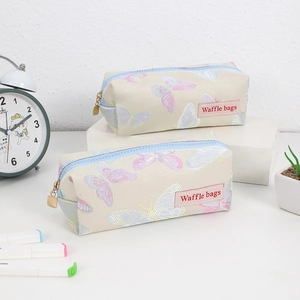 Large butterfly print pencil case with gold zipper for high school students