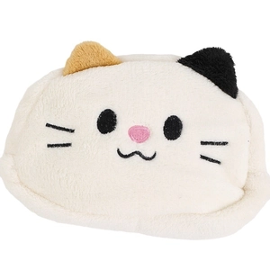 Cute plush cat pencil case with 3D ears and embroidered details for stationery storage
