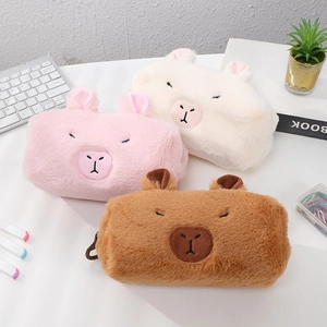 Plush Pencil Case Cute Capybara Animal Shaped Large Capacity Stationery Pouch Student Cartoon School Office Organizer