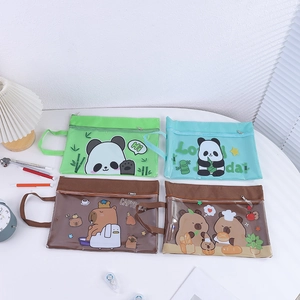 Set of four cute Capybara and Panda double-layer storage bags with zipper and handle