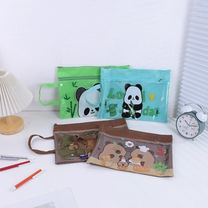Kapibara cartoon double-layer document bags with translucent waterproof PVC and handles