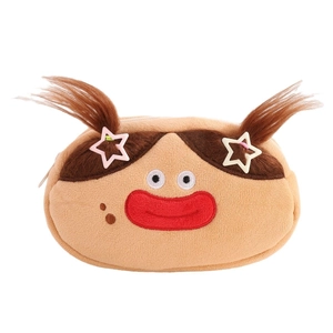 Funny cartoon plush pencil case with 3D hair braids and cute star hair clips