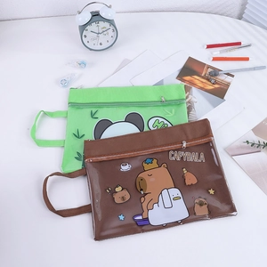 Dual-layer Capybara and Panda document bags with transparent window and zipper handles