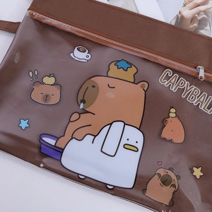 Detail of Capybara storage bag with clear PVC window and cute cartoon illustrations
