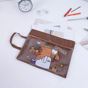 Detail of Capybara double-layer A4 document bag with zipper and portable handle