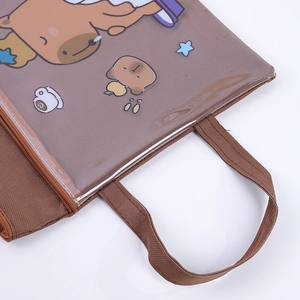 Detail of Capybara storage bag with transparent PVC window and reinforced handle