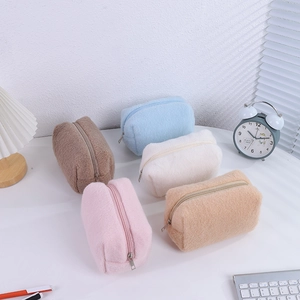 Minimalist soft plush large capacity stationery bag and storage pouch in five colors