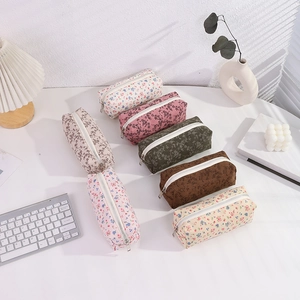Set of 7 floral corduroy pencil cases with metal zippers in various vibrant colors