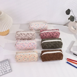 Floral aesthetic pencil case with large capacity in various corduroy vintage patterns