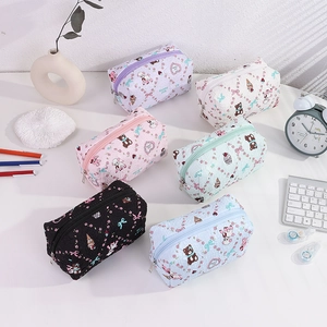 Quilted cartoon pencil case set in 6 colors with cute bear and rabbit floral patterns