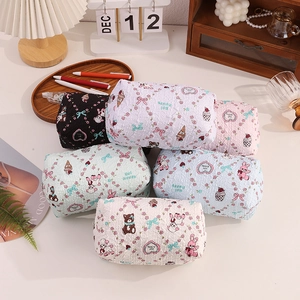 Cute bunny pattern bubble fabric pencil case set in various pastel colors