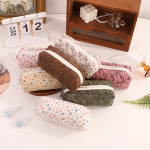 Minimalist floral corduroy pencil cases in various patterns with large capacity storage