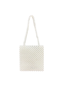 Elegant white faux pearl beaded crossbody handbag with acrylic chain strap