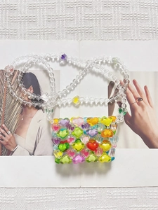 Handmade Woven Mini Crossbody Bag Colorful Acrylic Heart Beads Dopamine Style Sweet Cute Fashion Accessory
