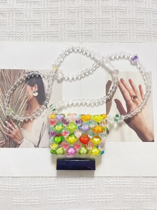 Handmade colorful heart beaded mini bag with transparent strap for lipstick and small items