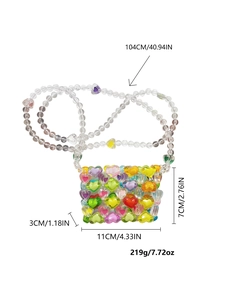 Detailed size specifications of colorful handmade beaded heart mini crossbody bag