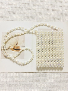 Women Handmade Artificial Pearl Beaded Crossbody Bag Elegant Woven Mini Phone Bag For Summer Travel Party White Handbag