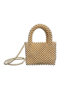 Sac à main élégant en perles dorées tissées avec poignée et bandoulière assortie