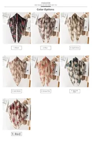 Detailed close-up showing 7 colors of pleated floral scarves with textured fabric