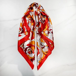 Square Satin Feeling Satin Scarf Polyester Floral Print Retro Camellia Neck Hair Accessory Elegant Fashion For Women