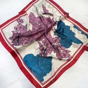 Floral Print Square Scarf Satin Satin Feeling Elegant Head Neck Kerchief Hair Wrap For Women Fashion Accessory