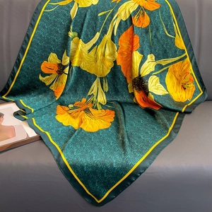 Floral Print Large Square Scarf Lijin Satin Satin Like Glossy Shawl Wrap For Women Elegant Fashion Versatile Accessory