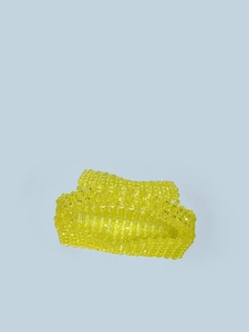 Handmade yellow beaded woven trapezoid handbag with acrylic angular beads in street style