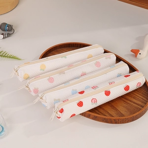 Set of 4 cute strawberry waffle fabric pencil cases for stationery organization