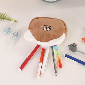 Detail of cute plush bear coin purse showing large storage for pens and small accessories