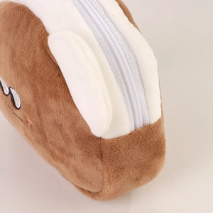 Macro shot showing plush brown fabric texture and durable zipper of the bear coin purse