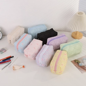 Minimalist large capacity quilted pencil case and makeup bag in various colors