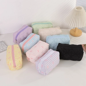 Minimalist macaron quilted pencil case with large capacity and zipper closure