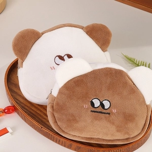 Cute Cartoon Bear Plush Pencil Case Portable Coin Purse Embroidery Zipper Mini Storage Bag For Girls Students