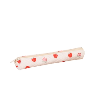 Cute strawberry peach pattern pencil case made of cream textured fabric for students