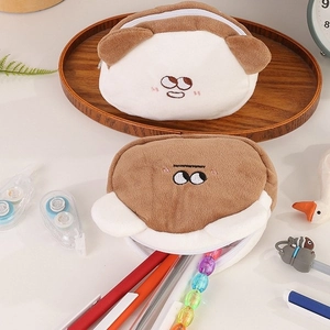 Cute plush bear mini pouch for cosmetics, coins, and earphones with embroidery detail