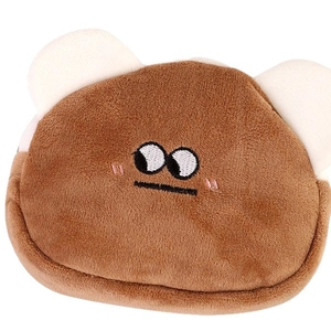 Cute plush bear mini pouch for coins and earphones in soft brown fuzzy material