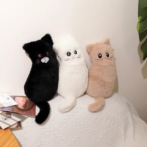 Detailed embroidery and soft plush texture of three cute cat shaped stationery pencil bags
