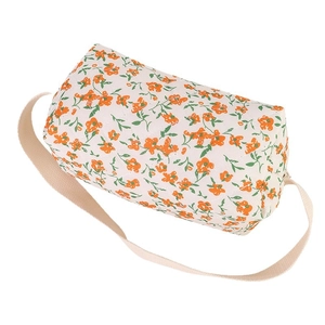 Minimalist floral quilted pencil case with orange gardenia pattern and top handle