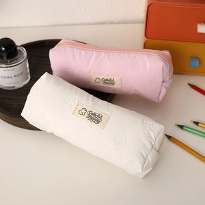 Pink and white bow-knot pencil cases with high capacity for students stationery storage