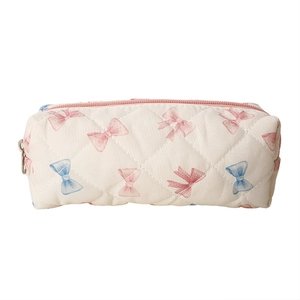 Trousse matelassée avec nœuds roses et fermeture éclair, sac mignon pour étudiantes