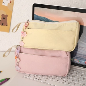 Large Capacity Cute Ins Style Pencil Case Polyester Double Layer Stationery Organizer Bag With Kawaii Charms For Students