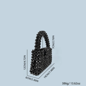 Detailed dimensions of the black acrylic beaded mini handbag with top handle