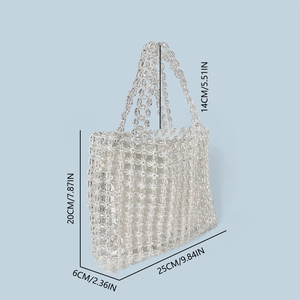 Detailed size map of handmade clear acrylic beaded tote bag with floral texture