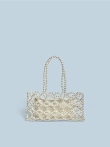 Sac à main élégant en perles tissées avec pochette en satin et doubles poignées