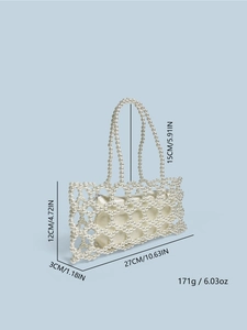 Tableau des tailles montrant les dimensions du sac à main perlé blanc fait main
