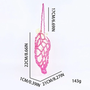 Pink beaded hollow woven bag dimensions: 22x21cm with a 17cm handle drop