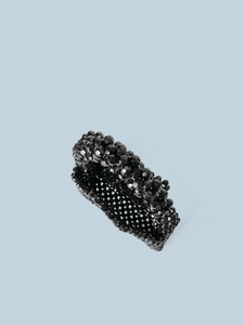 Handmade black acrylic beaded mini square handbag featuring multi-layer weaving