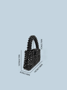 Handmade black beaded mini handbag with acrylic faceted beads and size measurement