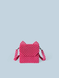 Sac Bandoulière Perlé En Acrylique Fait Main Mini Design Oreilles De Chat Sac À Épaule Couleur Unie Pour Femmes Filles Accessoires Mode