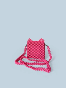 Sac bandoulière en perles roses fait main avec oreilles de chat mignonnes
